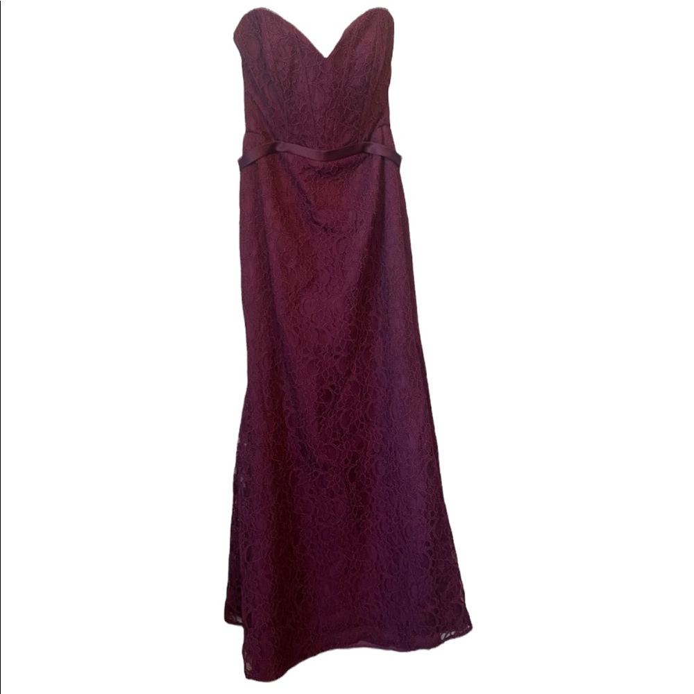 Mori Lee by Madeline Gardner Wine Colored Formal Lace Strapless Dress